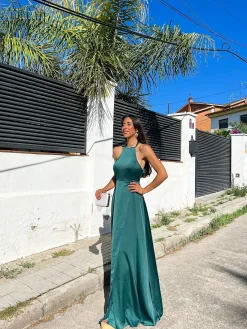 Vestido halter raso botella