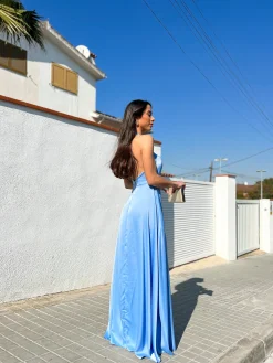 Vestido halter raso celeste