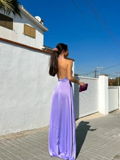 Vestido halter raso lila
