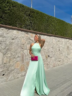 Vestido halter raso menta