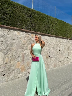 Vestido halter raso menta
