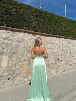 Vestido halter raso menta