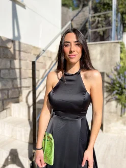 Vestido halter raso negro