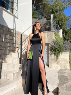 Vestido halter raso negro