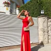 Vestido halter raso rojo