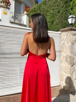 Vestido halter raso rojo