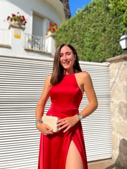 Vestido halter raso rojo