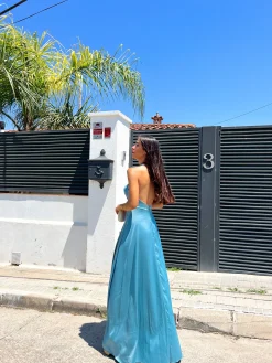 Vestido halter raso salvia