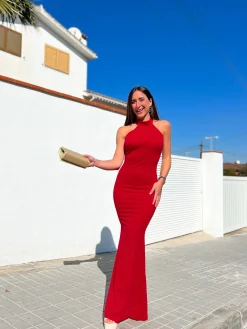 Vestido halter sirena rojo