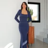 Vestido largo escote cuadrado marino