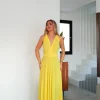 Vestido largo multi amarillo