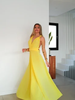 Vestido largo multi amarillo