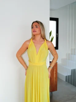 Vestido largo multi amarillo