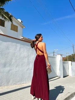 Vestido largo multi burdeos