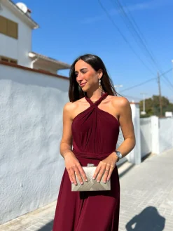 Vestido largo multi burdeos