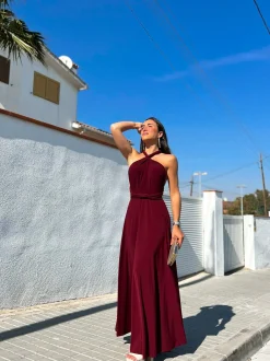 Vestido largo multi burdeos