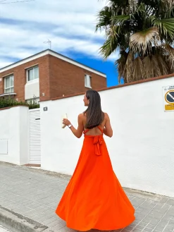 Vestido largo multi naranja