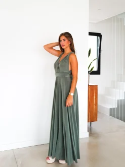 Vestido largo multi oliva