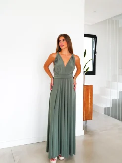 Vestido largo multi oliva