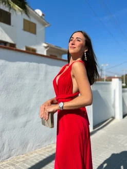 Vestido largo multi rojo