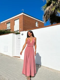 Vestido largo multi rosa