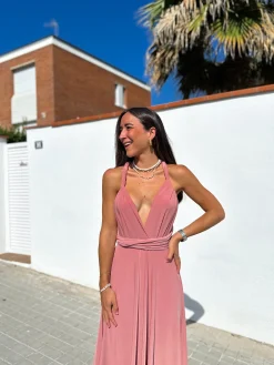 Vestido largo multi rosa