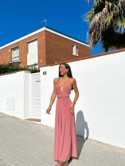 Vestido largo multi rosa