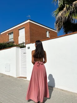 Vestido largo multi rosa