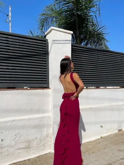 Vestido largo sirena burdeos