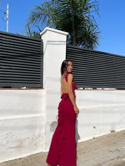 Vestido largo sirena burdeos
