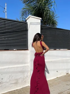 Vestido largo sirena burdeos