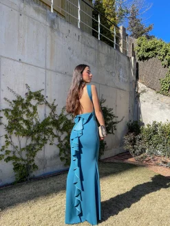 Vestido largo sirena petróleo