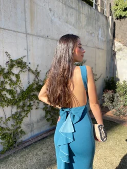 Vestido largo sirena petróleo