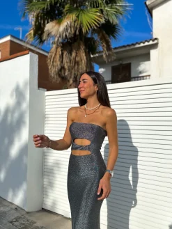 Vestido lurex aberturas plata