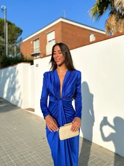 Vestido manga nudo azul