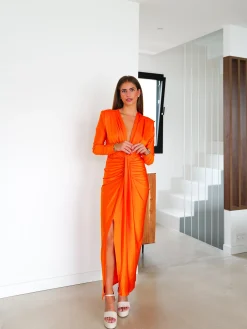 Vestido manga nudo naranja