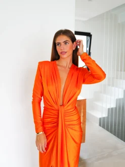 Vestido manga nudo naranja