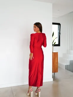 Vestido manga nudo rojo