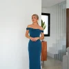 Vestido midi barco cruzado petróleo