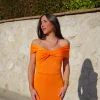 Vestido midi barco cruzado naranja