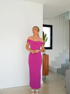 Vestido midi barco cruzado amarena