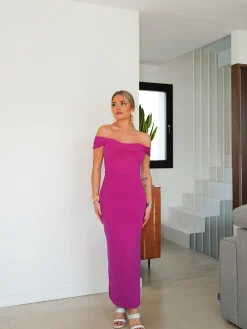 Vestido midi barco cruzado amarena