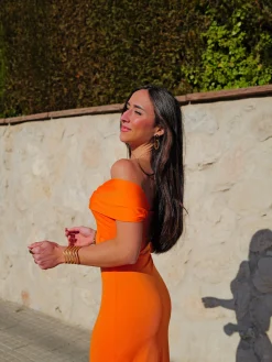 Vestido midi barco cruzado naranja