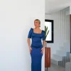 Vestido midi espalda lazo petróleo