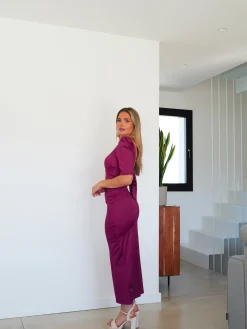 Vestido midi espalda lazo amarena