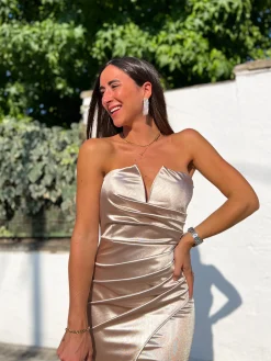 Vestido midi palabra beige