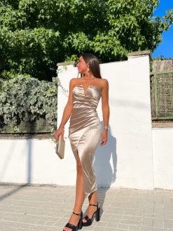 Vestido midi palabra beige