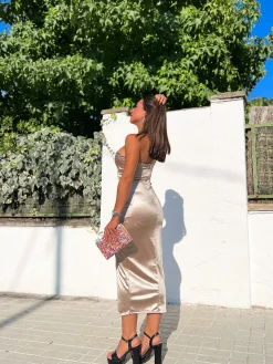 Vestido midi palabra beige