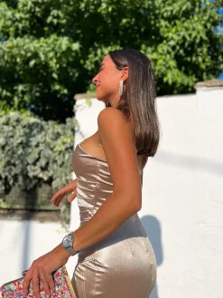 Vestido midi palabra beige