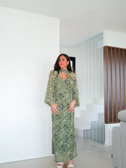 Vestido midi palabra capa gasa verde